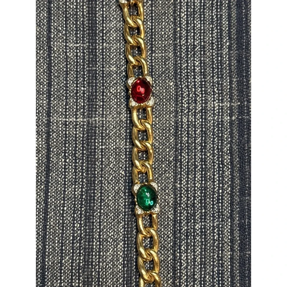 Vintage Puccini Multicolor Cabachon Gold Tone Clear Rhinestones Bracelet